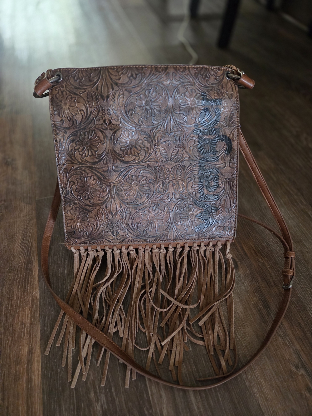 WranglerWrangler Women's Floral Embossed Fringe Concealed Carry Hobo Brown